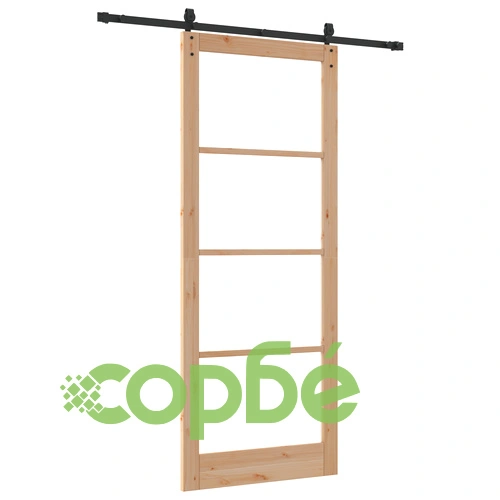 Плъзгаща се врата ORKDAL 93x232 см от масивна борова дървесина със стъкло и комплект принадлежности ➤ топ цена ➤ sorbe.bg