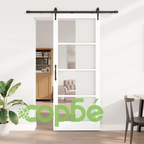 Плъзгаща Врата от Масивен Бор с Комплект за Монтаж, Бяла, 93x232 см ➤ топ цена ➤ sorbe.bg