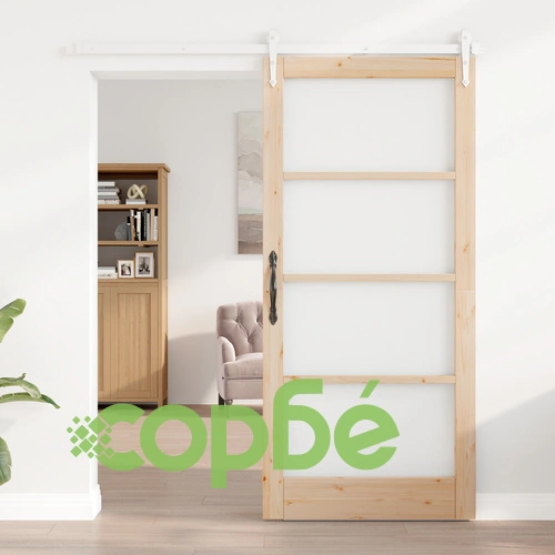 Плъзгаща врата ORKDAL 93x202 см от масивна борова дървесина със стъкло и монтажен комплект ➤ топ цена ➤ sorbe.bg