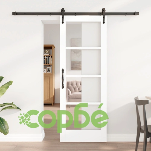 Плъзгаща се Интериорна Врата ORKDAL с Комплект, Бяла, 73.5x198.5x4 см, Масивно Борово Дърво, със Стъкло ➤ топ цена ➤ sorbe.bg