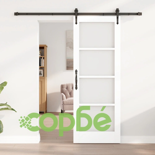 Плъзгаща се Интериорна Врата ORKDAL с Комплект, Бяла, 73.5x198.5x4 см, Масивно Борово Дърво, със Стъкло ➤ топ цена ➤ sorbe.bg
