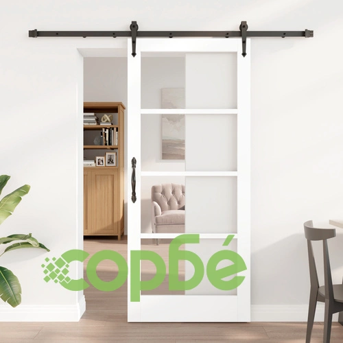 Интериорна плъзгаща врата ORKDAL от масивна борова дървесина, бяла 78x202x4 см с прозорец и комплект хардуер ➤ топ цена ➤ sorbe.bg