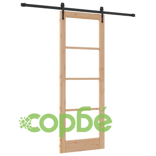 Плъзгаща се врата ORKDAL 78x211x4 см от масивна борова дървесина с прозорец и хардуерен комплект ➤ топ цена ➤ sorbe.bg