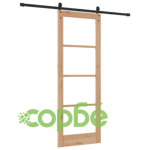 Плъзгаща се врата ORKDAL 78x211x4 см от масивна борова дървесина с прозорец и хардуерен комплект ➤ топ цена ➤ sorbe.bg