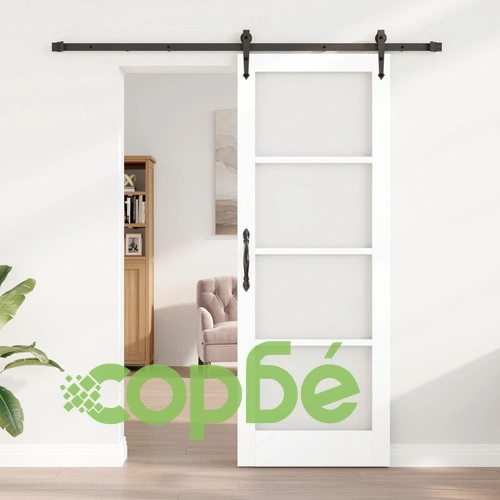 Плъзгаща се врата ОРКДАЛ с хардуер, бяла 78x211 см, масивно иглолистно дърво със стъкло ➤ топ цена ➤ sorbe.bg