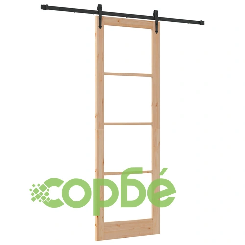 Плъзгаща Врата ОРКДАЛ 78x232 см с Комплект за Монтаж, Масивна Борова Дървесина със Стъклени Елементи ➤ топ цена ➤ sorbe.bg