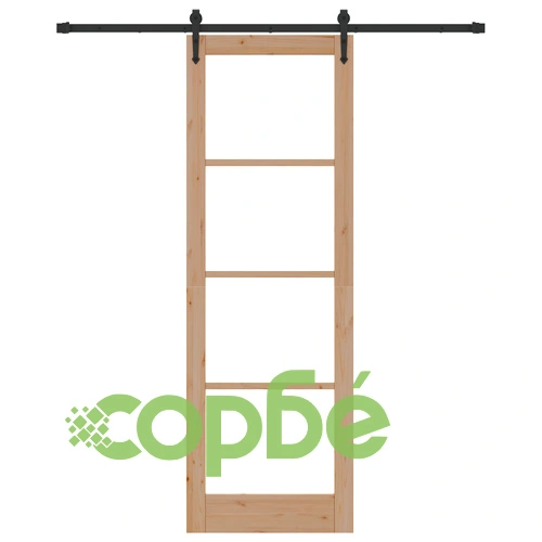 Плъзгаща Врата ОРКДАЛ 78x232 см с Комплект за Монтаж, Масивна Борова Дървесина със Стъклени Елементи ➤ топ цена ➤ sorbe.bg