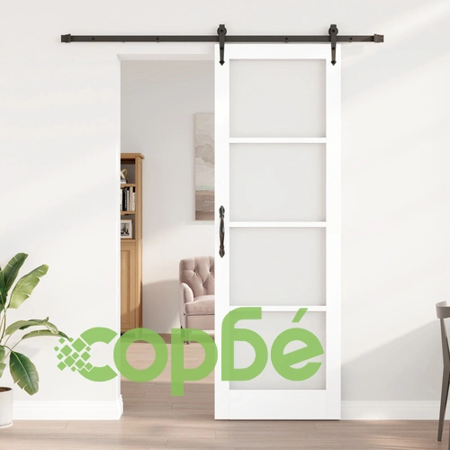 Плъзгаща врата ORKDAL с комплект части от масивна борова дървесина, Бяла 78x232x4 см със стъкло ➤ топ цена ➤ sorbe.bg