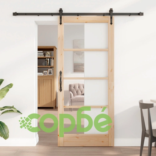 Интериорна плъзгаща врата ORKDAL 86x198.5x4 см от масивна борова дървесина със стъкло и хардуерен комплект ➤ топ цена ➤ sorbe.bg