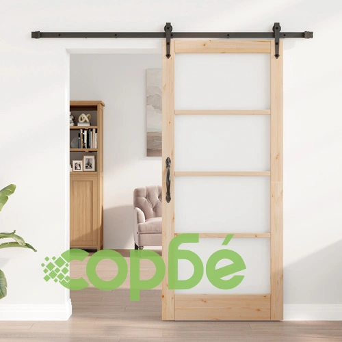 Интериорна плъзгаща врата ORKDAL 86x198.5x4 см от масивна борова дървесина със стъкло и хардуерен комплект ➤ топ цена ➤ sorbe.bg