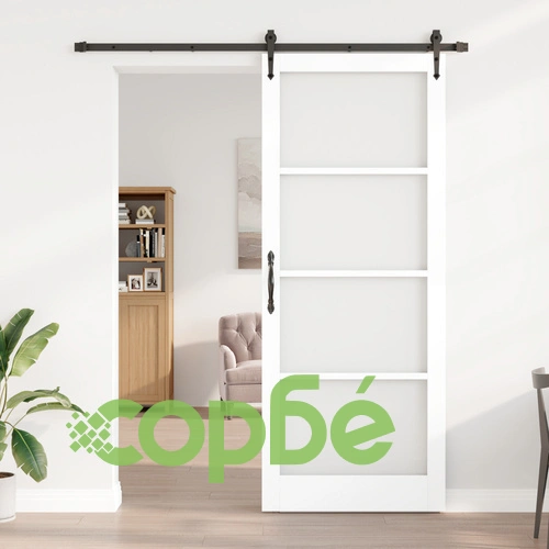 Интериорна плъзгаща се врата ORKDAL от борово дърво с стъкло, бяла, 93x232x4 см, с комплект за монтаж ➤ топ цена ➤ sorbe.bg