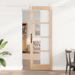 Интериорна плъзгаща врата ОРКДАЛ 73.5x211 см от масивно борово дърво със стъкло и аксесоари