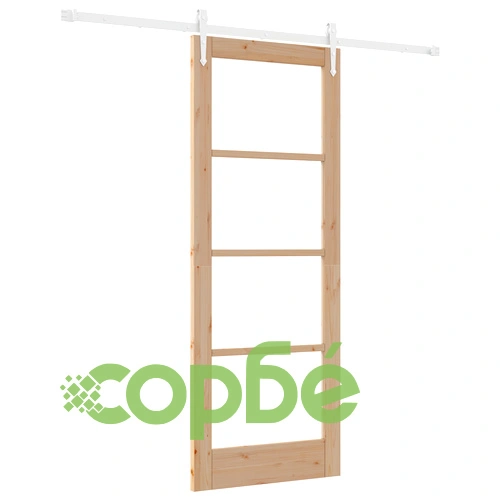 Плъзгаща врата с комплект за монтаж ОРКДАЛ 78x202x4 см от масивно борово дърво със стъкло ➤ топ цена ➤ sorbe.bg