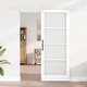 Плъзгаща се врата ORKDAL с комплект аксесоари - Бяла 83x211 см, Масивно Борово Дърво със Стъкло, 4 см дебелина