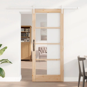 Плъзгаща се врата ORKDAL 86x198.5x4 см от масивно борово дърво със стъкло и комплект за монтаж