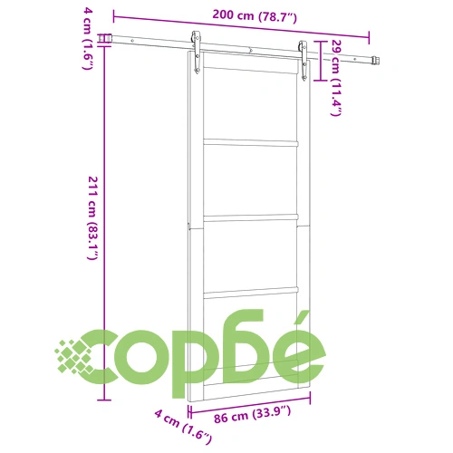 Плъзгаща се врата ОРКДАЛ от масивна борова дървесина, бяла, 86x211 см, със стъкло и комплект аксесоари ➤ топ цена ➤ sorbe.bg
