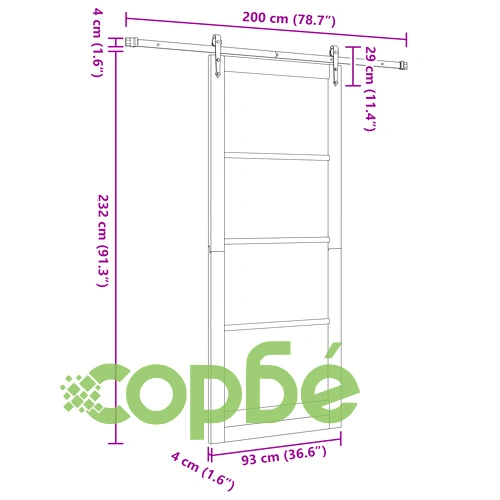 Плъзгаща врата ORKDAL 93x232 см от масивна борова дървесина със стъкло и комплект аксесоари ➤ топ цена ➤ sorbe.bg