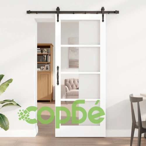 Плъзгаща Врата ORKDAL с Комплект за Монтаж, Бяла, 83x202x4 см, Вътрешна Врата със Стъкло ➤ топ цена ➤ sorbe.bg