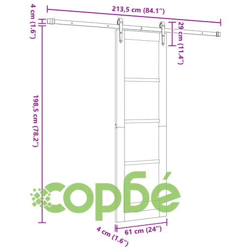 Плъзгаща врата ORKDAL с комплект оборудване 61x198.5 см, естествено дърво ➤ топ цена ➤ sorbe.bg