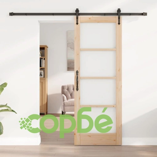 Плъзгаща врата ORKDAL с релса 73.5x198.5 см борово дърво и метал ➤ топ цена ➤ sorbe.bg