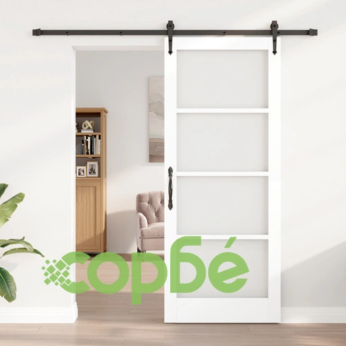 Плъзгаща врата ORKDAL с комплект за монтаж, Бяла, 86x211x4 см, Дървена с стъкло ➤ топ цена ➤ sorbe.bg