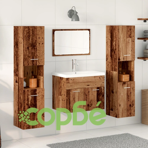 Комплект мебели за баня 5 части от инженерно дърво с рустикален старинен финиш ➤ топ цена ➤ sorbe.bg