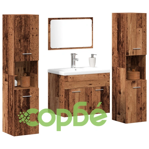 Комплект мебели за баня 5 части от инженерно дърво с рустикален старинен финиш ➤ топ цена ➤ sorbe.bg