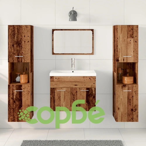Комплект мебели за баня 5 части от инженерно дърво с рустикален старинен финиш ➤ топ цена ➤ sorbe.bg