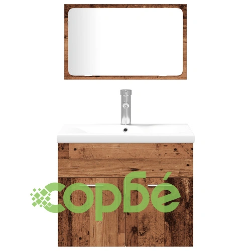 Комплект мебели за баня 5 части от инженерно дърво с рустикален старинен финиш ➤ топ цена ➤ sorbe.bg