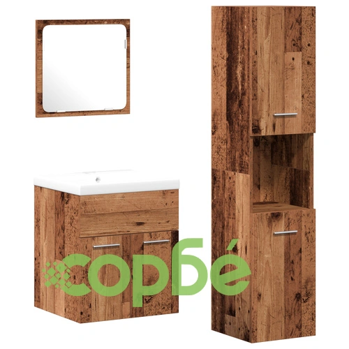 Комплект мебели за баня 4 части - Старо дърво и инженерна дървесина ➤ топ цена ➤ sorbe.bg