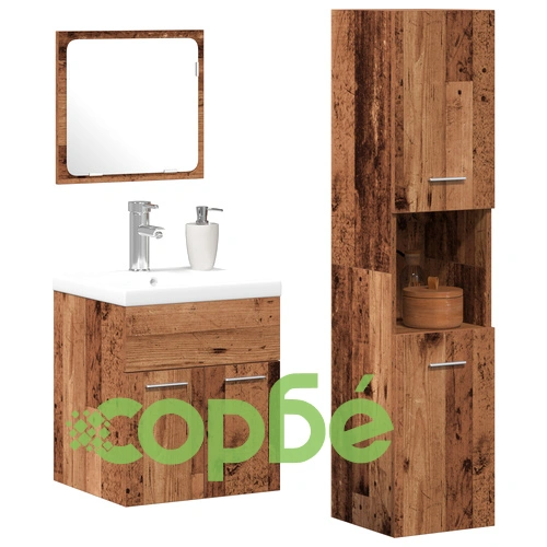 Комплект мебели за баня 4 части - Старо дърво и инженерна дървесина ➤ топ цена ➤ sorbe.bg