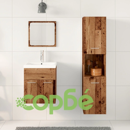 Комплект мебели за баня 4 части - Старо дърво и инженерна дървесина ➤ топ цена ➤ sorbe.bg