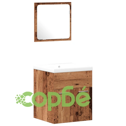 Комплект мебели за баня 4 части - Старо дърво и инженерна дървесина ➤ топ цена ➤ sorbe.bg