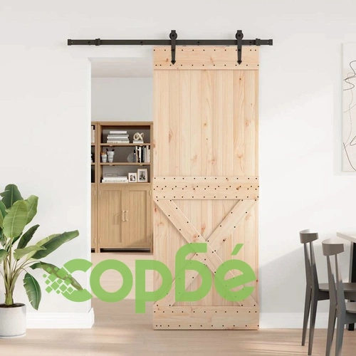Плъзгаща врата от масивен бор с монтажен комплект 85x210 см ➤ топ цена ➤ sorbe.bg