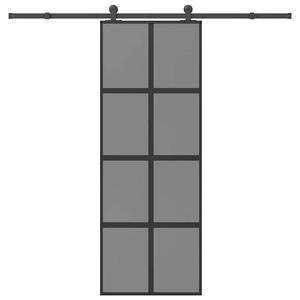 Плъзгаща се врата от закалено стъкло и алуминий 76x205 см с обков, черна