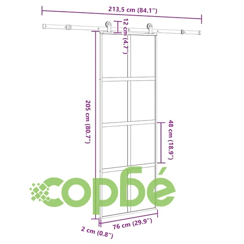 Плъзгаща се врата от закалено стъкло и алуминий 76x205 см с обков, черна ➤ топ цена ➤ sorbe.bg