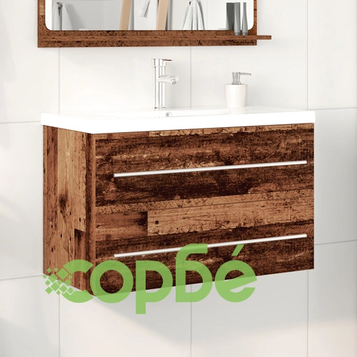 Шкаф за баня с вградена мивка от стара дървесина, 2 чекмеджета ➤ топ цена ➤ sorbe.bg