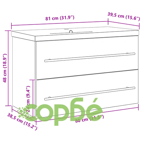 Шкаф за баня с вградена мивка от стара дървесина, 2 чекмеджета ➤ топ цена ➤ sorbe.bg