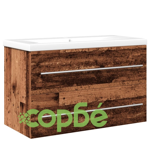Шкаф за баня с вградена мивка от стара дървесина, 2 чекмеджета ➤ топ цена ➤ sorbe.bg