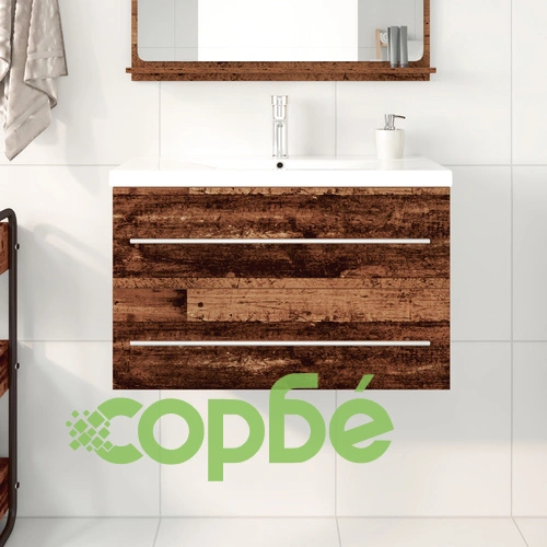 Шкаф за баня с вградена мивка от стара дървесина, 2 чекмеджета ➤ топ цена ➤ sorbe.bg