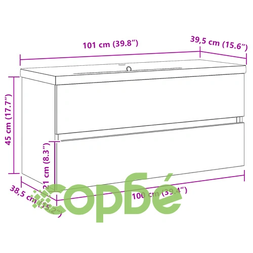 Шкаф за мивка с вградена мивка 100x38.5x45 см, Черен дъб, Инженерно дърво ➤ топ цена ➤ sorbe.bg
