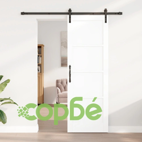 Плъзгаща врата от масивен бор с комплект за монтаж, бяла, 73.5x211 см ➤ топ цена ➤ sorbe.bg