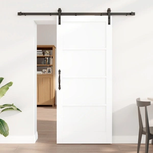 Плъзгаща врата от масивна борова дървесина, комплект от 2 бр., бяла и черна, 86x198.5 см