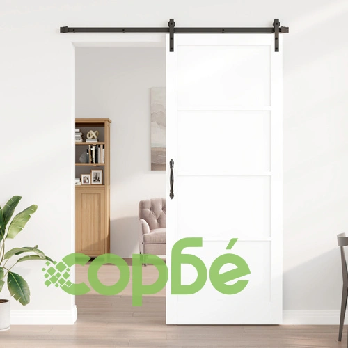 Плъзгаща врата ОРКДАЛ с комплект за монтаж, бяла, 93x232x4 см, масивно борово дърво ➤ топ цена ➤ sorbe.bg