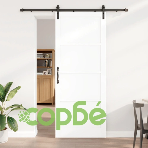 Плъзгаща се интериорна врата ORKDAL с комплект механизми, Бяла 93x232x4 см, Масивно борово дърво ➤ топ цена ➤ sorbe.bg
