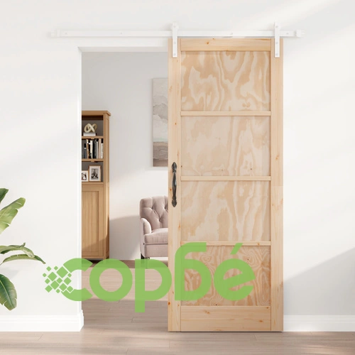 Плъзгаща врата от масивно борово дърво 83 x 211 см, комплект от 2 части, бяло и естествено ➤ топ цена ➤ sorbe.bg