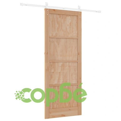 Плъзгаща врата от масивно борово дърво 83 x 211 см, комплект от 2 части, бяло и естествено ➤ топ цена ➤ sorbe.bg