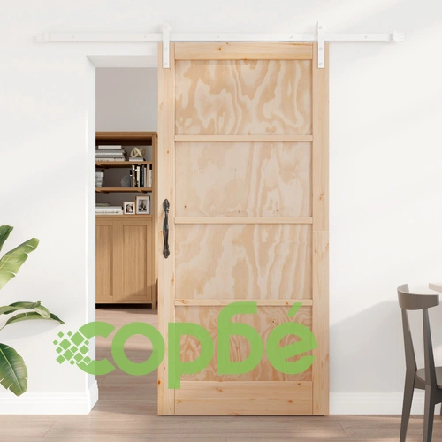 Плъзгаща се врата от масивно борово дърво с комплект хардуер 93x202 см, Вътрешна врата ➤ топ цена ➤ sorbe.bg