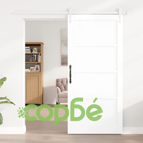 Плъзгаща Врата ОРКДАЛ Бяла 93x202x4 см с Монтажен Комплект от Масивно Борово Дърво ➤ топ цена ➤ sorbe.bg