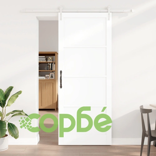 Плъзгаща врата ORKDAL с хардуер, бяла, 93x232x4 см, масивна борова дървесина ➤ топ цена ➤ sorbe.bg